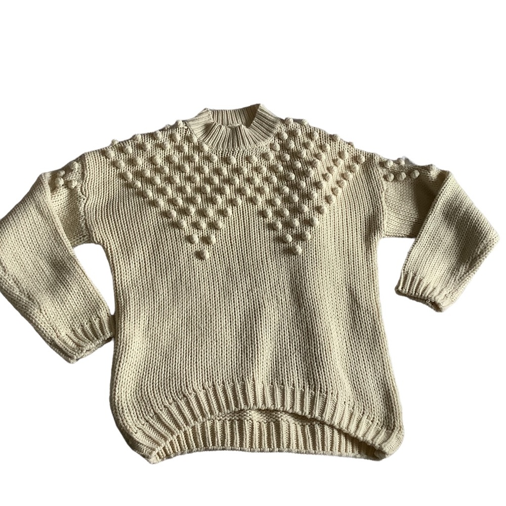 OSFA Creme Yarn Ball Sweater Golden Days Paris Granny Cottage Core Retro